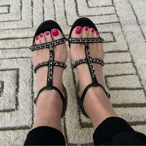 CHANEL 	Black Chain Strap Sandals